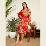 Pink Leaf Print Pure Cotton Kimono Robe - Image 2