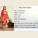 Pink Leaf Print Pure Cotton Kimono Robe - Image 8
