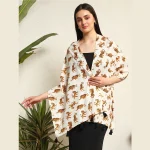 Tiger Printed Pure Cotton Scarf With Tassel Lace - Image 2