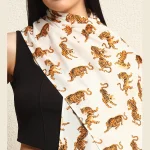 Tiger Printed Pure Cotton Scarf With Tassel Lace - Image 7