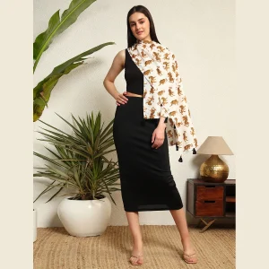 Tiger Printed Pure Cotton Scarf With Tassel Lace - Image 5