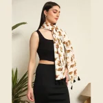 Tiger Printed Pure Cotton Scarf With Tassel Lace - Image 4