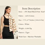 Tiger Printed Pure Cotton Scarf With Tassel Lace - Image 9