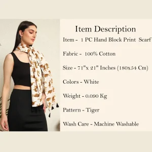 Tiger Printed Pure Cotton Scarf With Tassel Lace - Image 9
