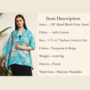 Turquoise Scarf For Women Floral Printed - Image 10