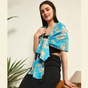 Turquoise Scarf For Women Floral Printed - Image 4