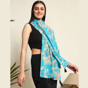 Turquoise Scarf For Women Floral Printed - Image 5