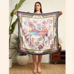 Wedding Horse Printed Square Scarf for Women - Image 6