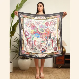 Wedding Horse Printed Square Scarf for Women - Image 6