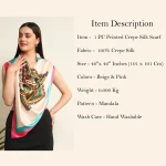Women Beige Mandala Print Silk Feel Satin Scarf 40" - Image 10