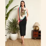 Women Beige Mandala Print Silk Feel Satin Scarf 40" - Image 8