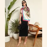 Women Beige Mandala Print Silk Feel Satin Scarf 40" - Image 3