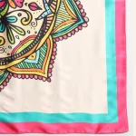 Women Beige Mandala Print Silk Feel Satin Scarf 40" - Image 9