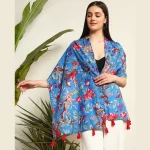 Women Blue Bird Rectangle Cotton Shawl - Image 2