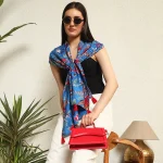 Women Blue Bird Rectangle Cotton Shawl