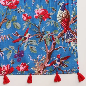 Women Blue Bird Rectangle Cotton Shawl - Image 8