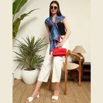 Women Blue Bird Rectangle Cotton Shawl - Image 6