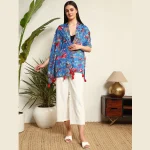 Women Blue Bird Rectangle Cotton Shawl - Image 5