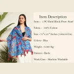 Women Blue Bird Rectangle Cotton Shawl - Image 9