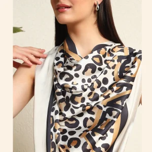 Women Leopard Print Square Silk Feel Satin Scarf - Image 8