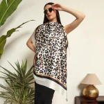 Women Leopard Print Square Silk Feel Satin Scarf