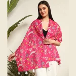 Women Lightweight Hand Block Floral Print Pink Scarf - Image 2