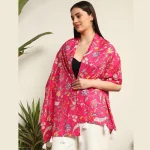 Women Lightweight Hand Block Floral Print Pink Scarf - Image 3