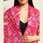Women Lightweight Hand Block Floral Print Pink Scarf - Image 7
