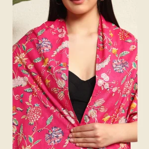 Women Lightweight Hand Block Floral Print Pink Scarf - Image 7