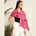 Women Lightweight Hand Block Floral Print Pink Scarf - Image 4