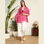 Women Lightweight Hand Block Floral Print Pink Scarf - Image 5