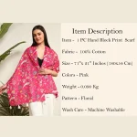 Women Lightweight Hand Block Floral Print Pink Scarf - Image 9