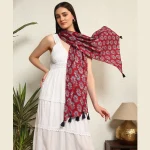 Women Maroon Scarf Hand Block Printed Scarves - Image 2