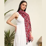 Women Maroon Scarf Hand Block Printed Scarves - Image 4