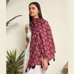 Women Maroon Scarf Hand Block Printed Scarves - Image 3