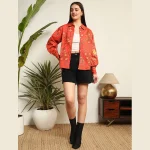 Women Summer Orange Floral Print Cotton Shirts - Image 5