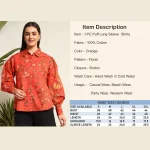Women Summer Orange Floral Print Cotton Shirts - Image 9