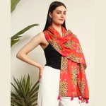 Women Tiger Printed Scarves Orange & Pink Cotton Fabric - Image 2