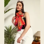 Women Tiger Printed Scarves Orange & Pink Cotton Fabric - Image 6