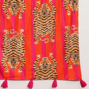 Women Tiger Printed Scarves Orange & Pink Cotton Fabric - Image 8
