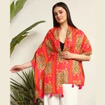 Women Tiger Printed Scarves Orange & Pink Cotton Fabric - Image 3