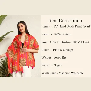 Women Tiger Printed Scarves Orange & Pink Cotton Fabric - Image 9