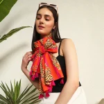 Women Tiger Printed Scarves Orange & Pink Cotton Fabric
