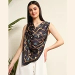 Women's Black Fashionable Printed Satin Silk Hijab