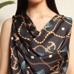 Women's Black Fashionable Printed Satin Silk Hijab - Image 7