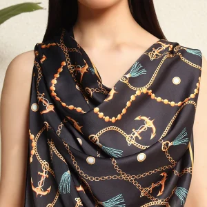 Women's Black Fashionable Printed Satin Silk Hijab - Image 7
