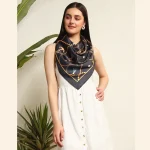 Women's Black Fashionable Printed Satin Silk Hijab - Image 2