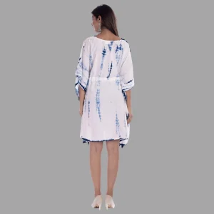 Women's Blue Tie Dye Kaftan Rayon Short Dress - Image 5