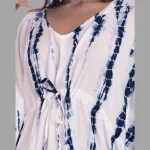 Women's Blue Tie Dye Kaftan Rayon Short Dress - Image 4