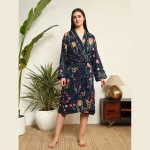 Women's Boho Maxi Kimono Dress Blue Floral Robe - Image 3